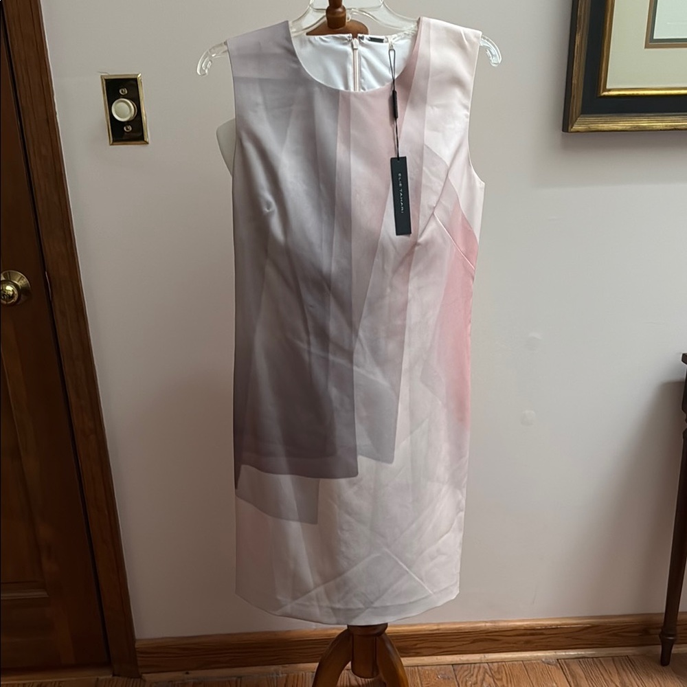 Elie Tahari Pink and Gray Color Block Sleeveless Dress